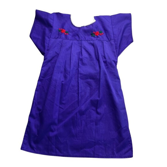 Mexican Purple Hand Embroidered Dress Girls Size 5 - Picture 4 of 4